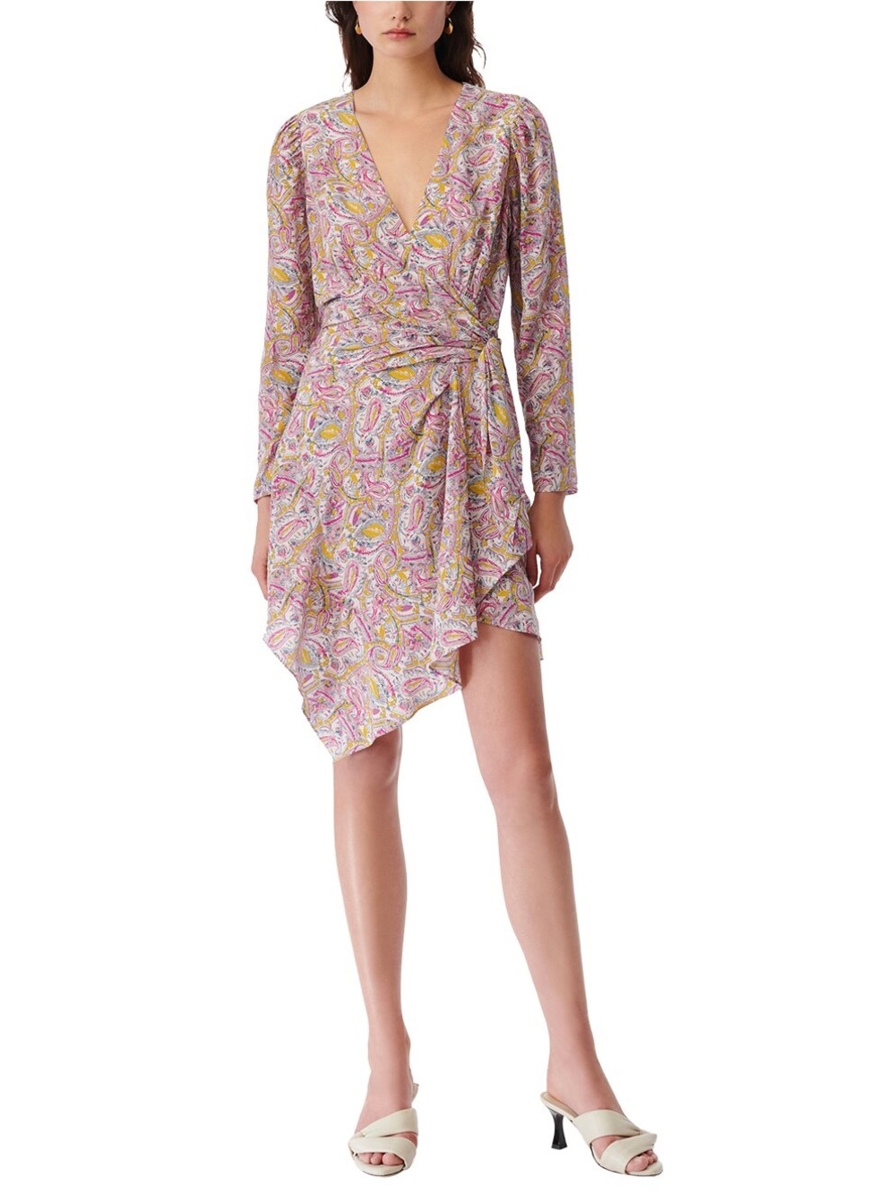 IRO Pink Paisley Asymmetrical Wrap Dress 100% silk